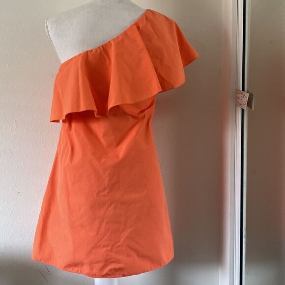 NWOT Alice + Olivia “Willie” One-Shoulder Ruffled Tangerine Orange Mini Dress - Picture 3 of 9
